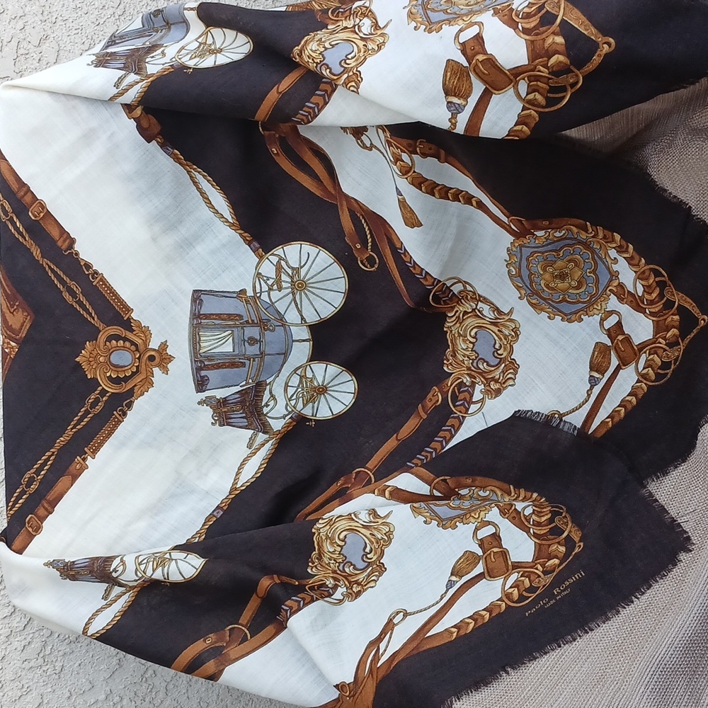 PAOLO Rossini Italian Fringe Black and Gold Chain Link Scarf - Picture 9 of 9